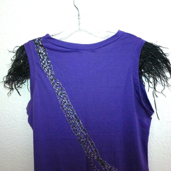 Gioia Fashion, Purple tank top, with animal prints and feather design - Picture 6 of 9